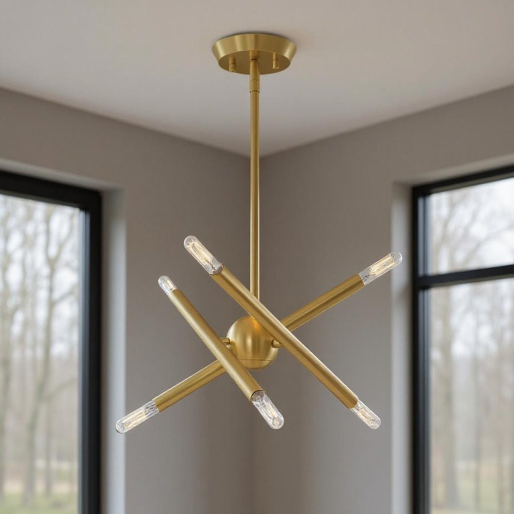 Brass Six Light Metal Dimmable Chandelier With Shades HomeRoots