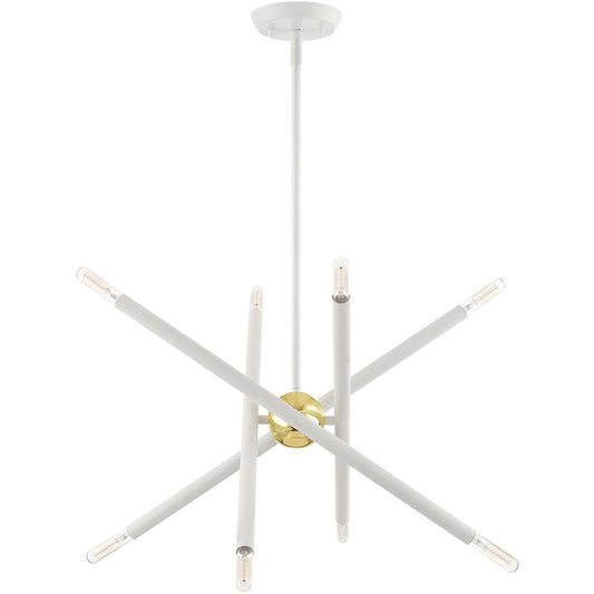 White Eight Light Metal Dimmable Chandelier With Shades HomeRoots