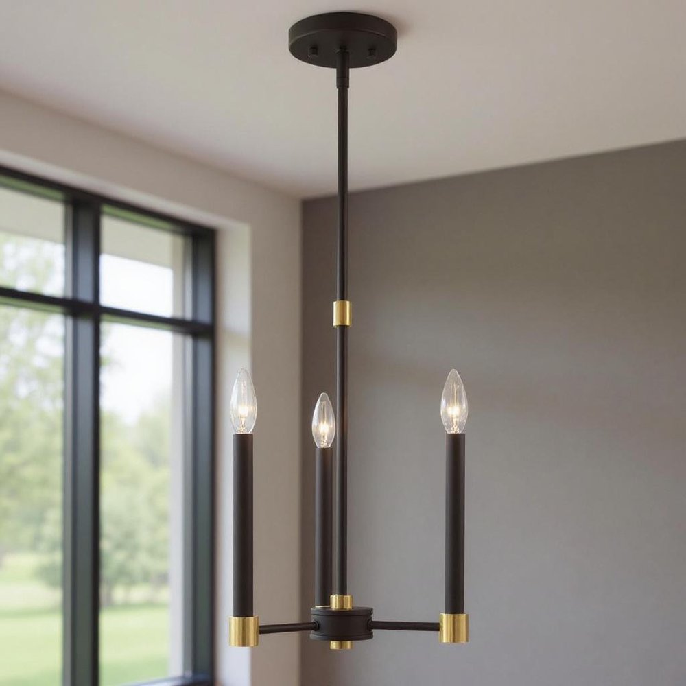 Bronze Three Light Metal Dimmable Chandelier With Shades HomeRoots
