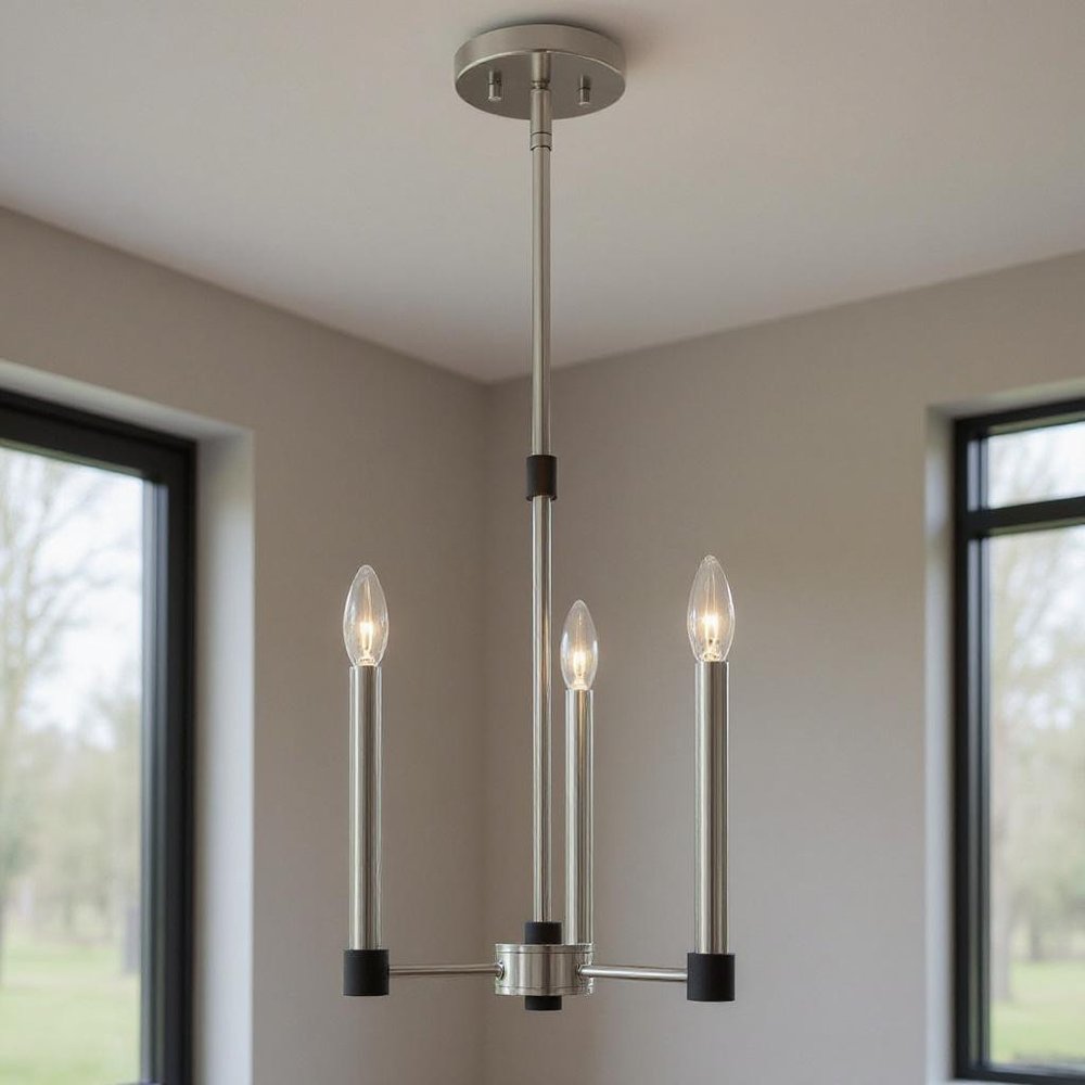 Nickel Three Light Metal Dimmable Chandelier With Shades HomeRoots