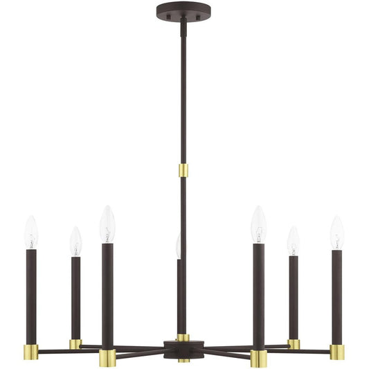 Bronze Seven Light Metal Dimmable Chandelier With Shades HomeRoots