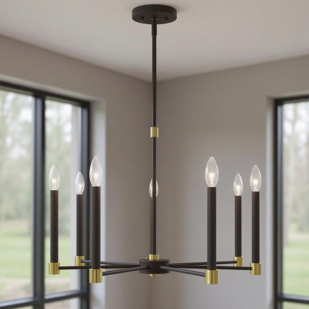 Bronze Seven Light Metal Dimmable Chandelier With Shades HomeRoots