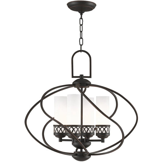 Bronze Four Light Metal Dimmable Chandelier With Shades HomeRoots