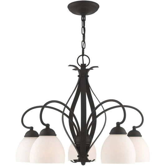 Black Five Light Metal Dimmable Chandelier With Shades HomeRoots