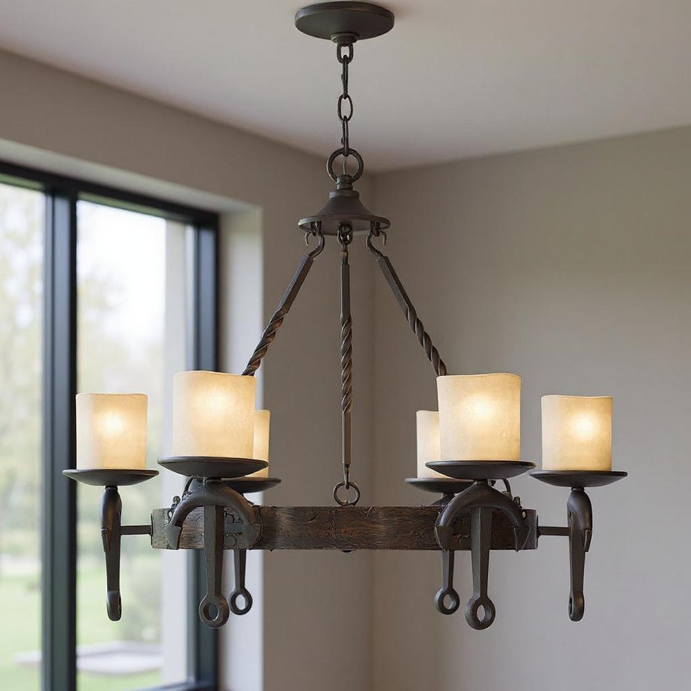 Bronze Six Light Metal Dimmable Chandelier With Shades HomeRoots