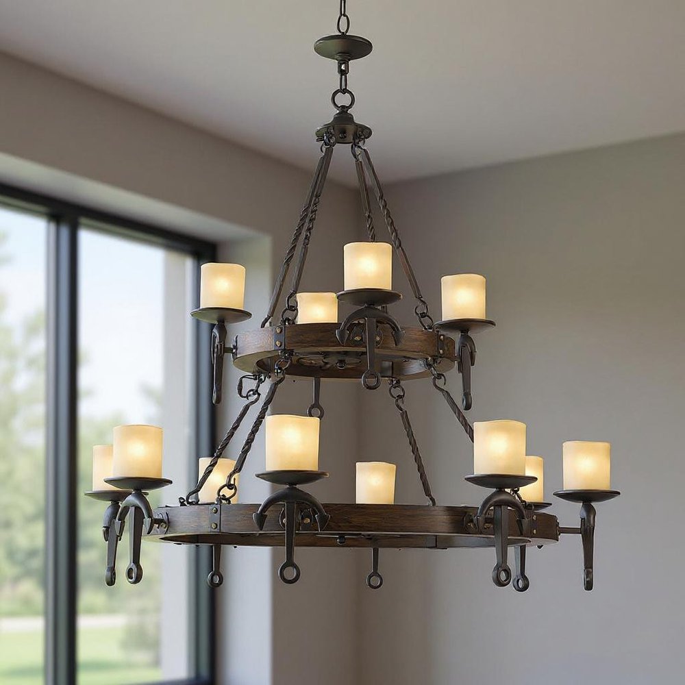Bronze Twelve Light Metal Dimmable Chandelier With Shades HomeRoots