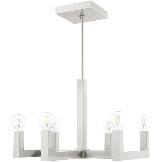 Nickel Six Light Metal Dimmable Chandelier With Shades HomeRoots