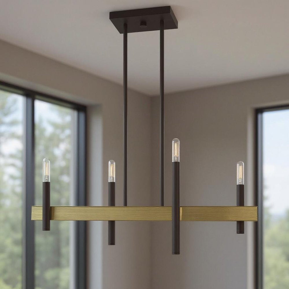 Bronze Four Light Metal Dimmable Chandelier With Shades HomeRoots
