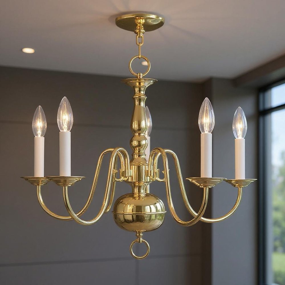 Brass Five Light Metal Dimmable Chandelier With Shades HomeRoots