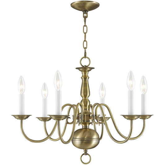 Antiqued Brass Six Light Metal Dimmable Chandelier With Shades HomeRoots