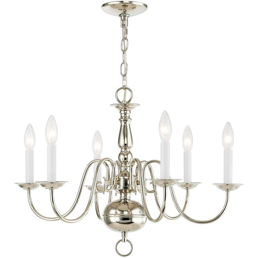 Nickel Six Light Metal Dimmable Chandelier With Shades HomeRoots