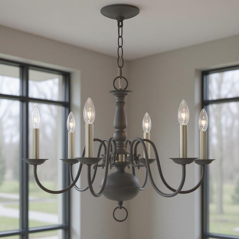 Gray Six Light Metal Dimmable Chandelier With Shades HomeRoots
