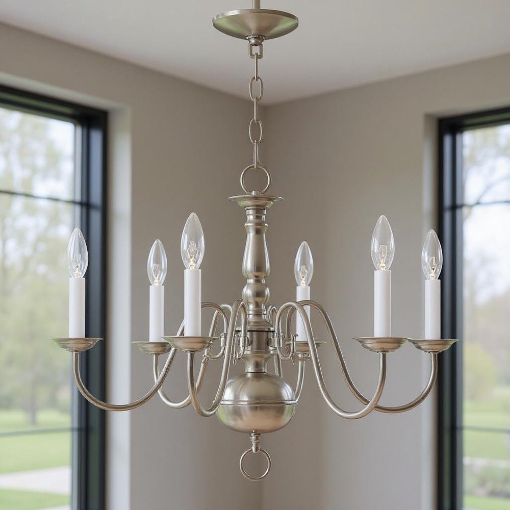 Nickel Six Light Metal Dimmable Chandelier With Shades HomeRoots