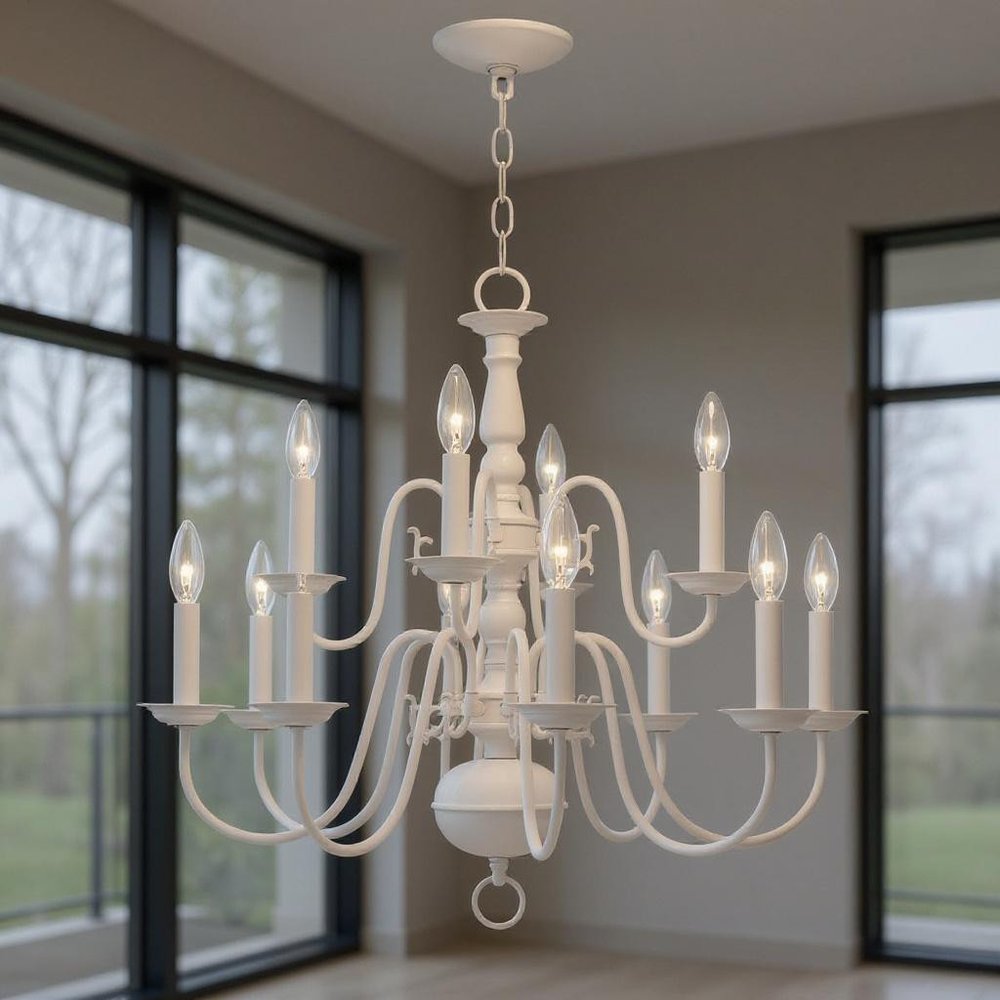 White Twelve Light Metal Dimmable Chandelier With Shades HomeRoots