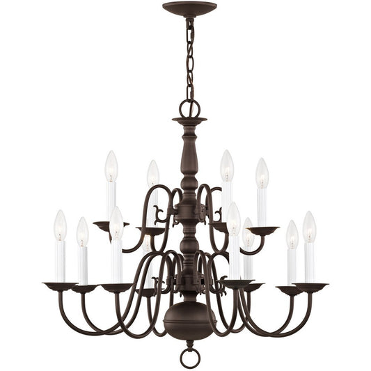 Bronze Twelve Light Metal Dimmable Chandelier With Shades HomeRoots