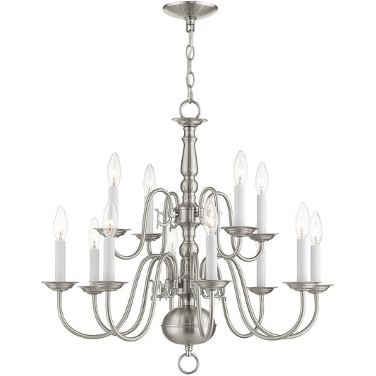 Nickel Twelve Light Metal Dimmable Chandelier With Shades HomeRoots