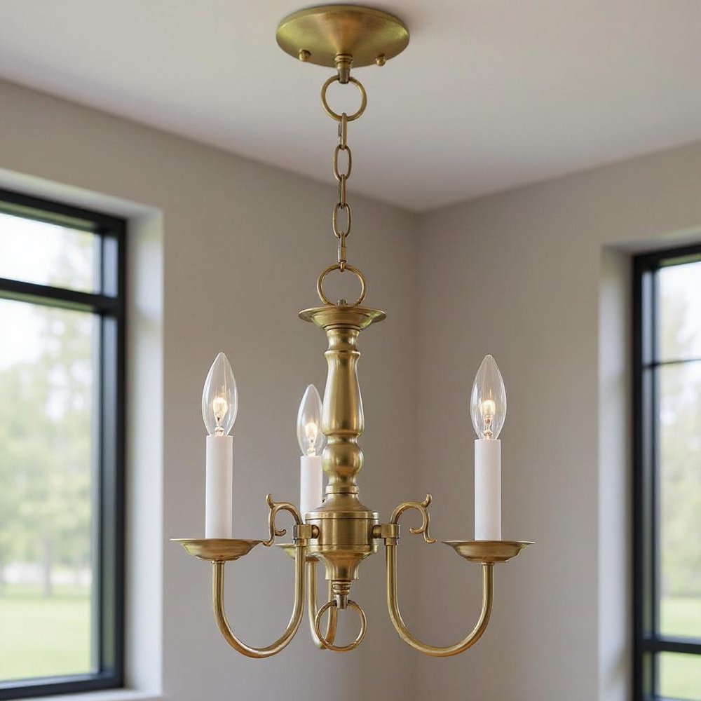 Antiqued Brass Three Light Metal Dimmable Chandelier With Shades HomeRoots