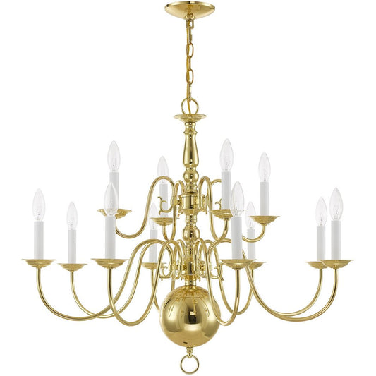 Brass Twelve Light Metal Dimmable Chandelier With Shades HomeRoots
