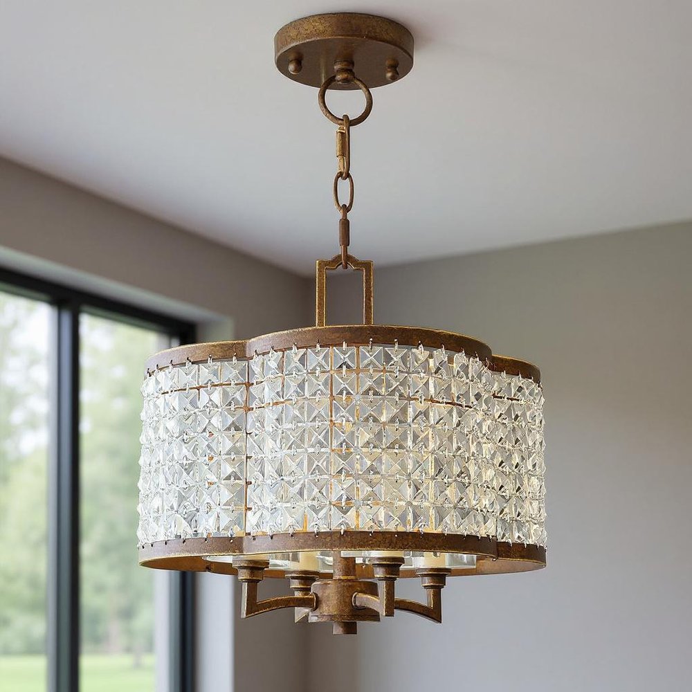 Bronze Four Light Metal Dimmable Chandelier With Shades HomeRoots