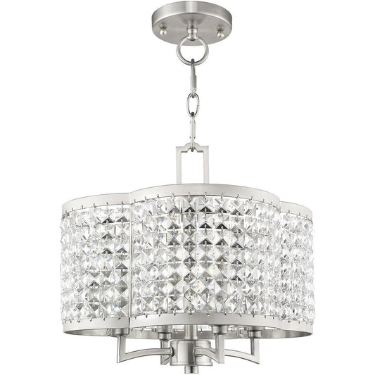 Nickel Four Light Metal Dimmable Chandelier With Shades HomeRoots