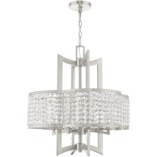Nickel Four Light Metal Dimmable Chandelier With Shades HomeRoots