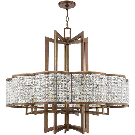Bronze Ten Light Metal Dimmable Chandelier With Shades HomeRoots