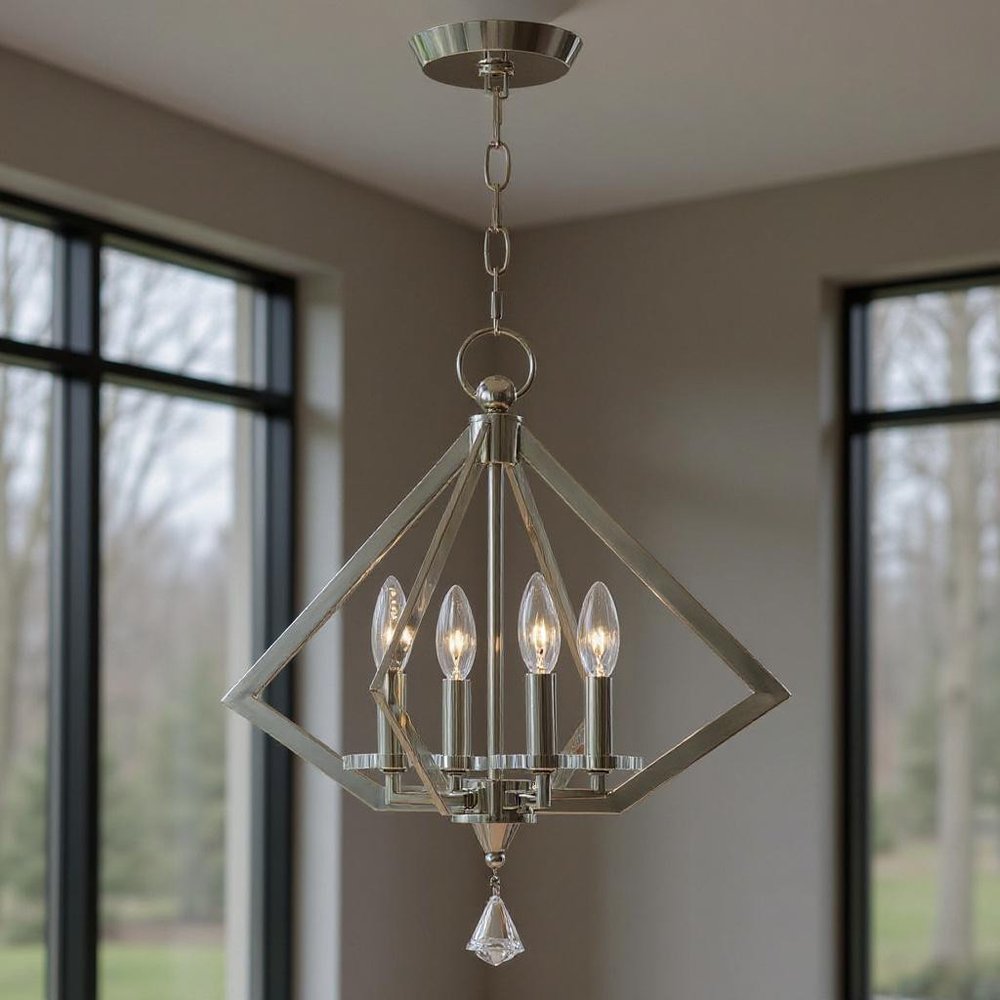 Nickel Four Light Metal Dimmable Chandelier With Shades HomeRoots
