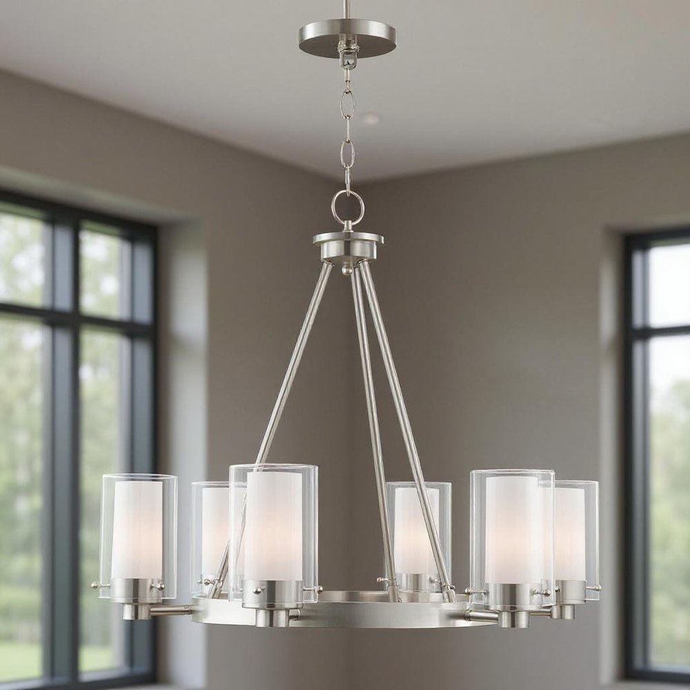 Nickel Six Light Metal Dimmable Chandelier With Shades HomeRoots