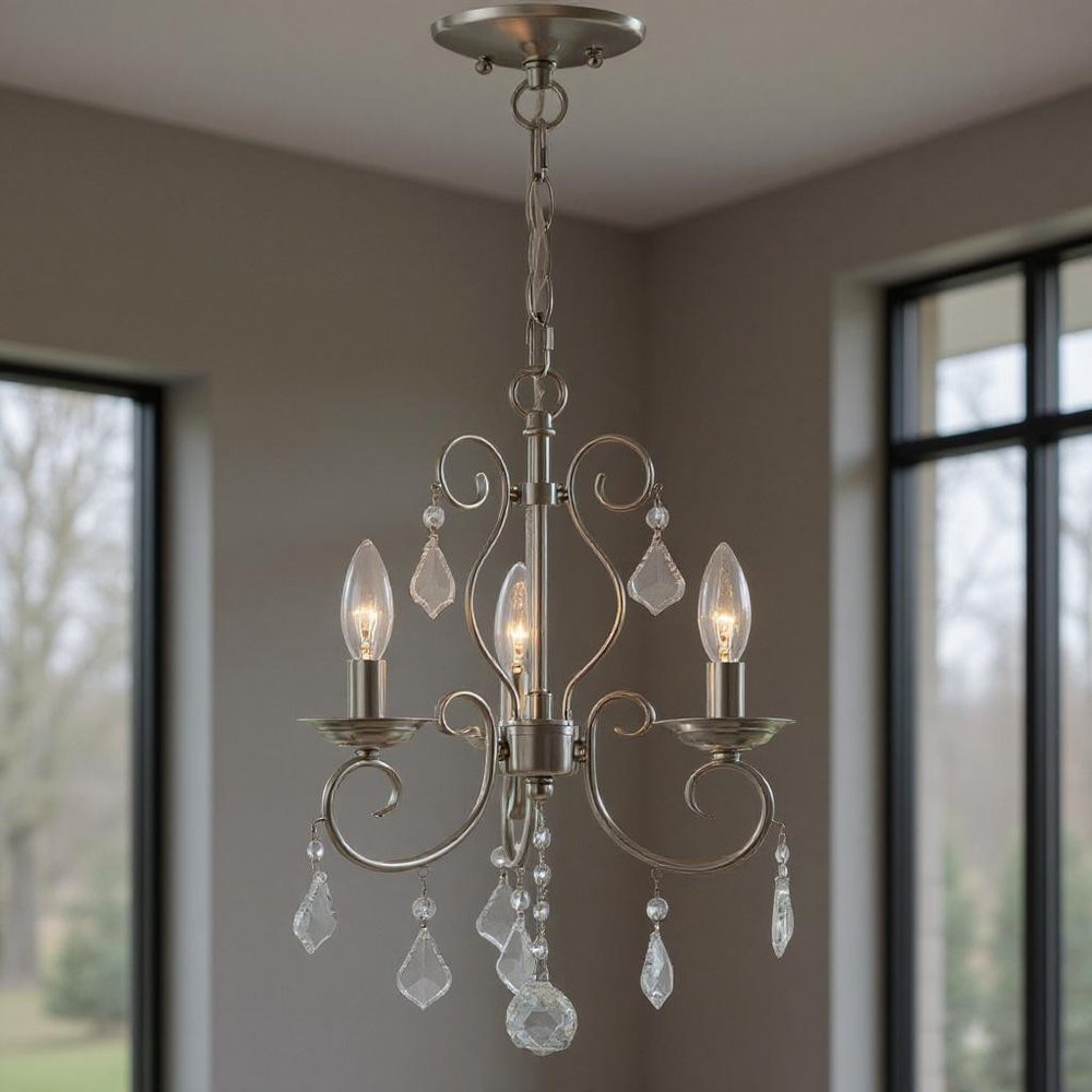 Nickel Three Light Metal Dimmable Chandelier With Shades HomeRoots