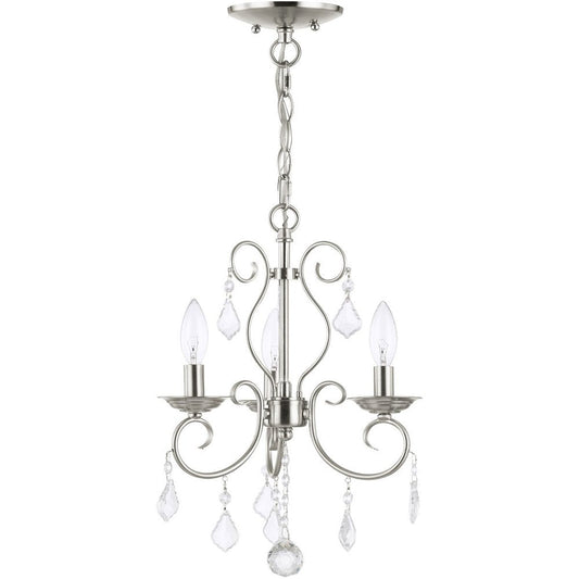 Nickel Three Light Metal Dimmable Chandelier With Shades HomeRoots