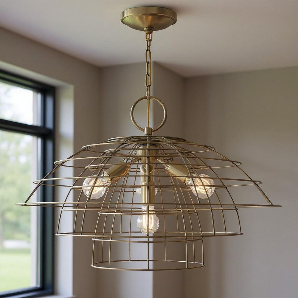 Antiqued Brass Four Light Metal Dimmable Chandelier With Shades HomeRoots