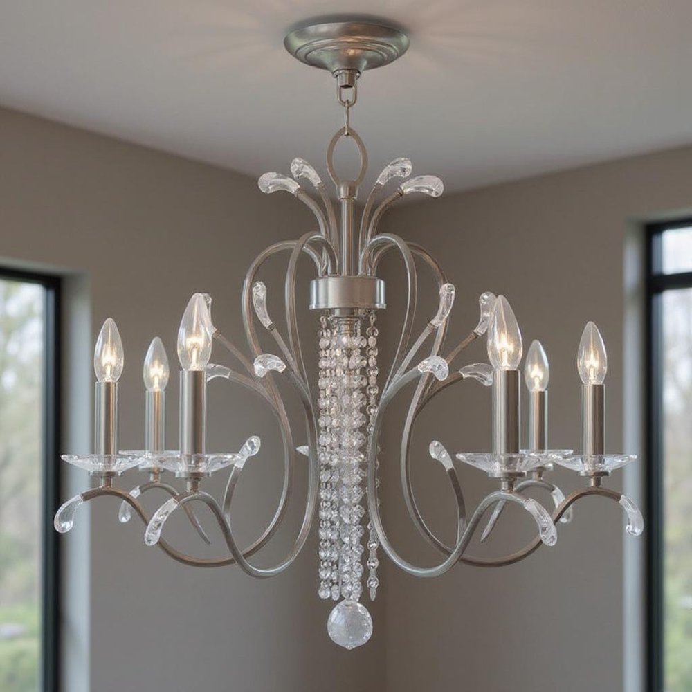 Nickel And Clear Five Light Metal Dimmable Chandelier With Shades HomeRoots