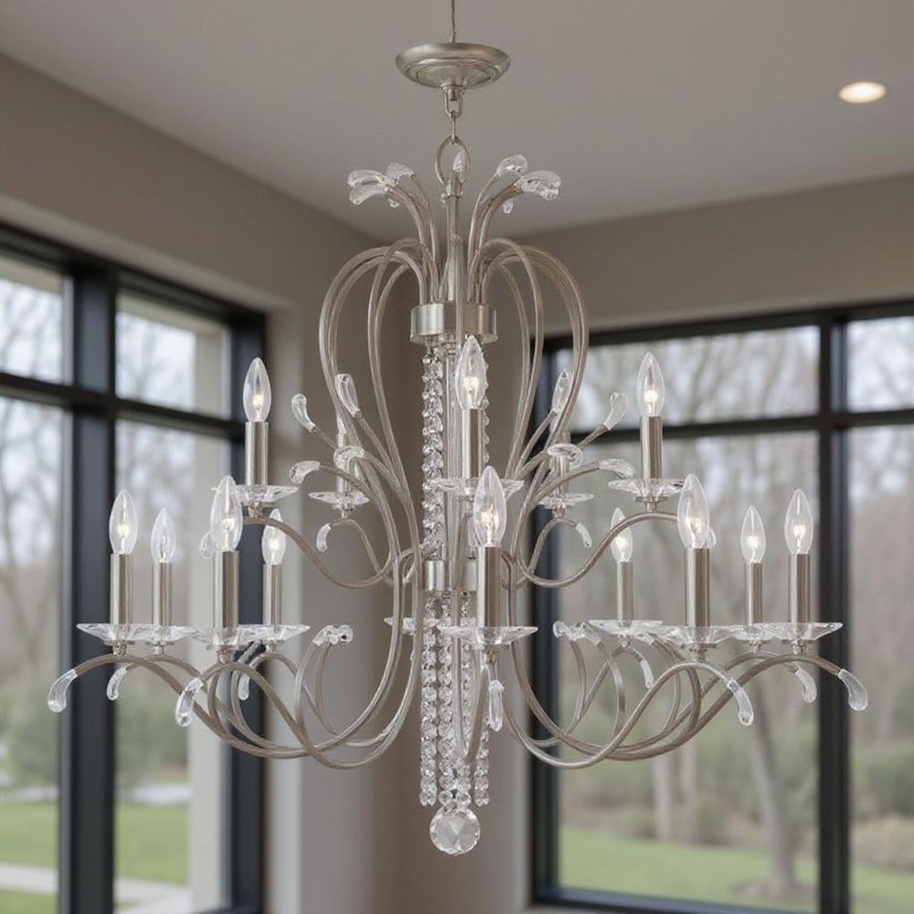 Nickel And Clear Multi Light Metal Dimmable Chandelier With Shades HomeRoots