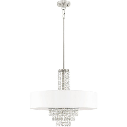 Nickel Five Light Metal Dimmable Chandelier With Shades HomeRoots