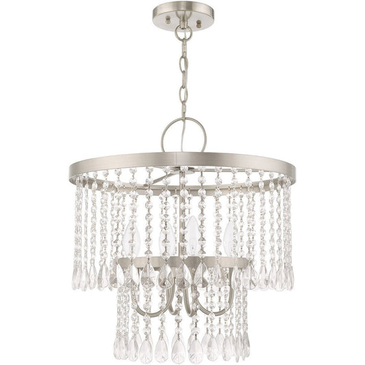 Nickel Four Light Metal Dimmable Chandelier With Shades HomeRoots