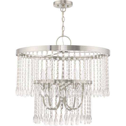 Nickel Five Light Metal Dimmable Chandelier With Shades HomeRoots