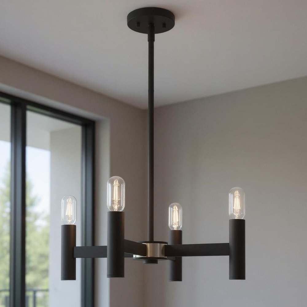 Black Four Light Metal Dimmable Chandelier With Shades HomeRoots