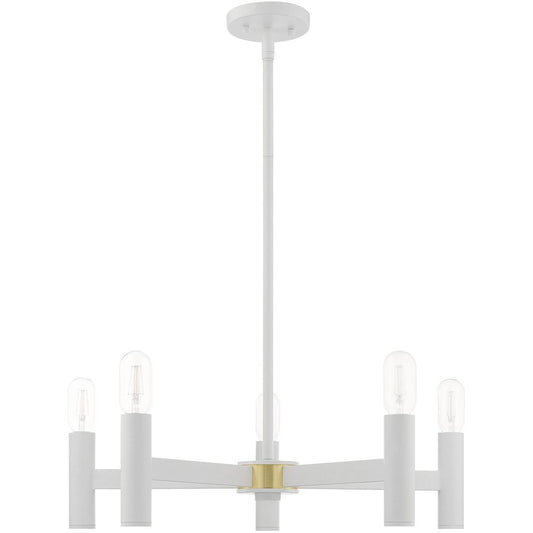 White Five Light Metal Dimmable Chandelier With Shades HomeRoots