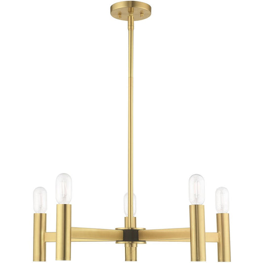 Brass Five Light Metal Dimmable Chandelier With Shades HomeRoots