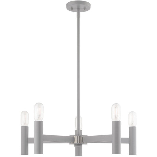Gray Five Light Metal Dimmable Chandelier With Shades HomeRoots