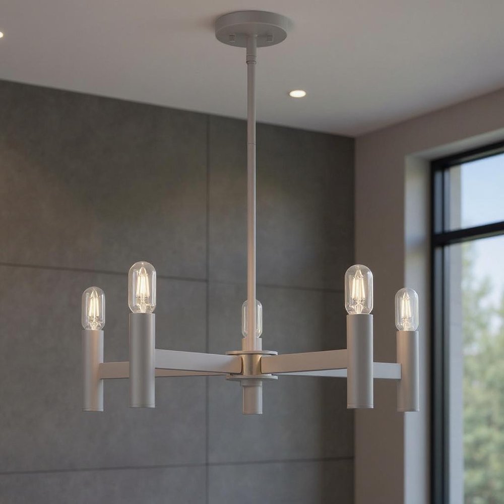 Gray Five Light Metal Dimmable Chandelier With Shades HomeRoots