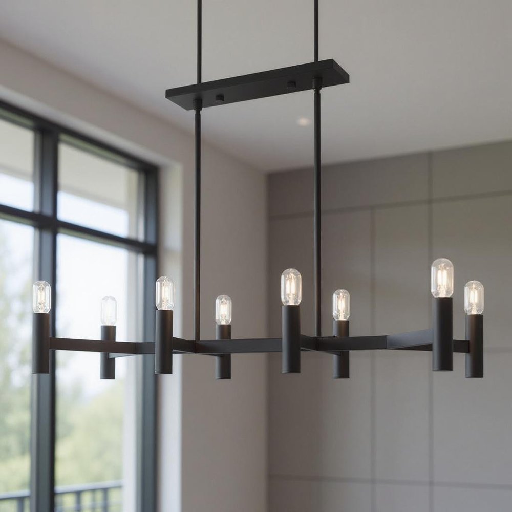 Black Eight Light Metal Dimmable Chandelier With Shades HomeRoots