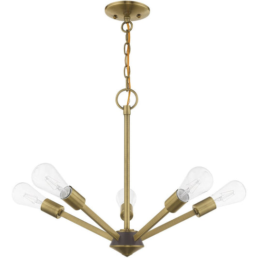 Antiqued Brass Five Light Metal Dimmable Chandelier With Shades HomeRoots