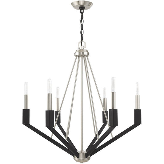 Nickel Six Light Metal Dimmable Chandelier With Shades HomeRoots
