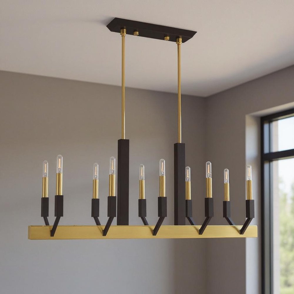 Bronze Ten Light Metal Dimmable Chandelier With Shades HomeRoots