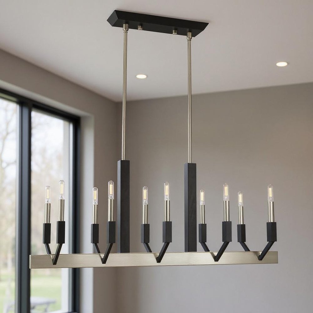 Nickel Ten Light Metal Dimmable Chandelier With Shades HomeRoots