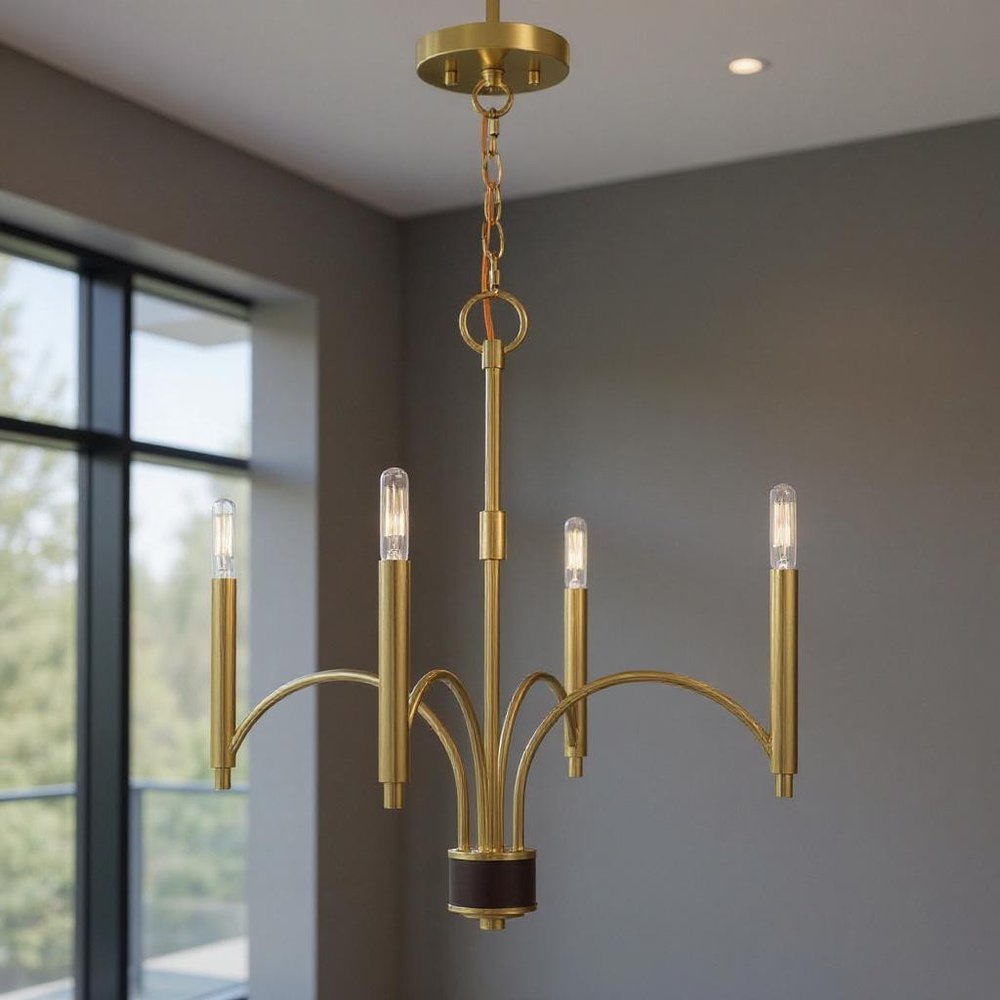 Brass Four Light Metal Dimmable Chandelier With Shades HomeRoots