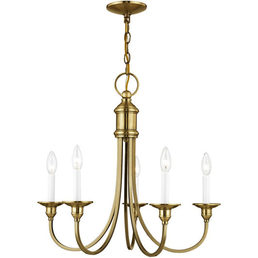 Antiqued Brass Five Light Metal Dimmable Chandelier With Shades HomeRoots
