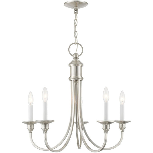 Nickel Five Light Metal Dimmable Chandelier With Shades HomeRoots
