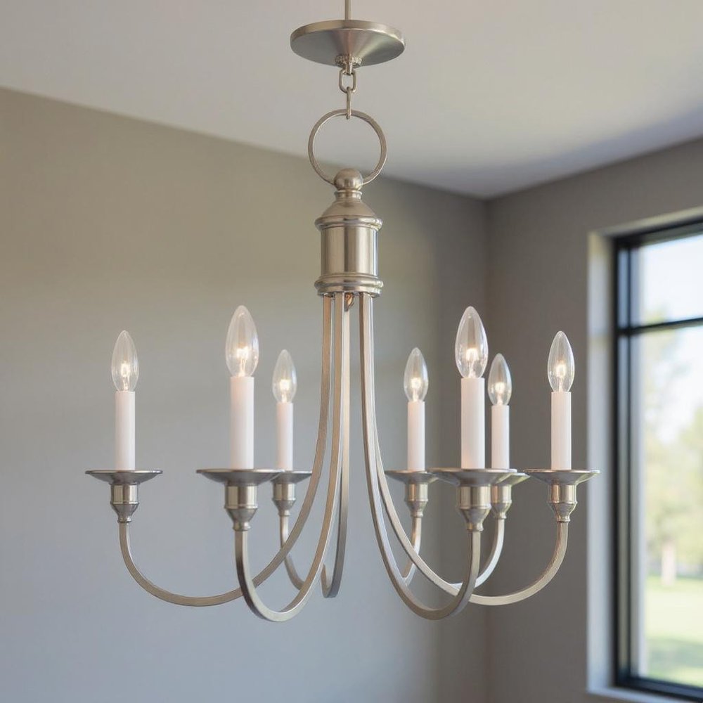 Nickel Five Light Metal Dimmable Chandelier With Shades HomeRoots